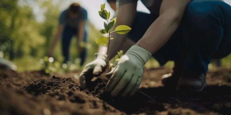 men are planting trees and watering them to help increase oxygen in the air and reduce global warming, Save world save life and Plant a tree 